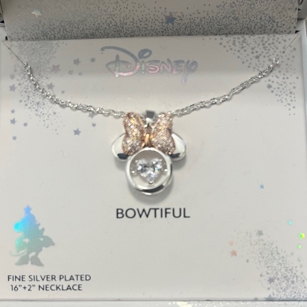 Disney Fine silverplated Silver Necklace with Gold Bow Pendant